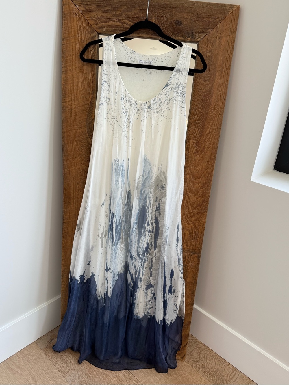 White and Navy Ombre Maxi Tank Dress silk blend